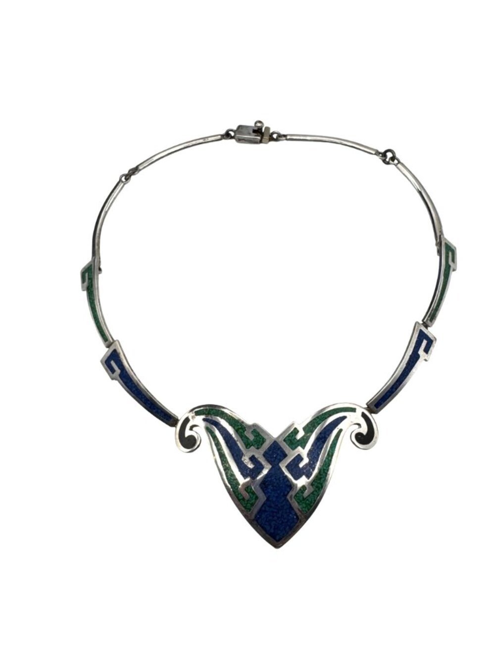 Vintage Taxco Butterfly Necklace Blue Green 925 Art Deco Statement 44g TC-112 - Picture 9 of 10